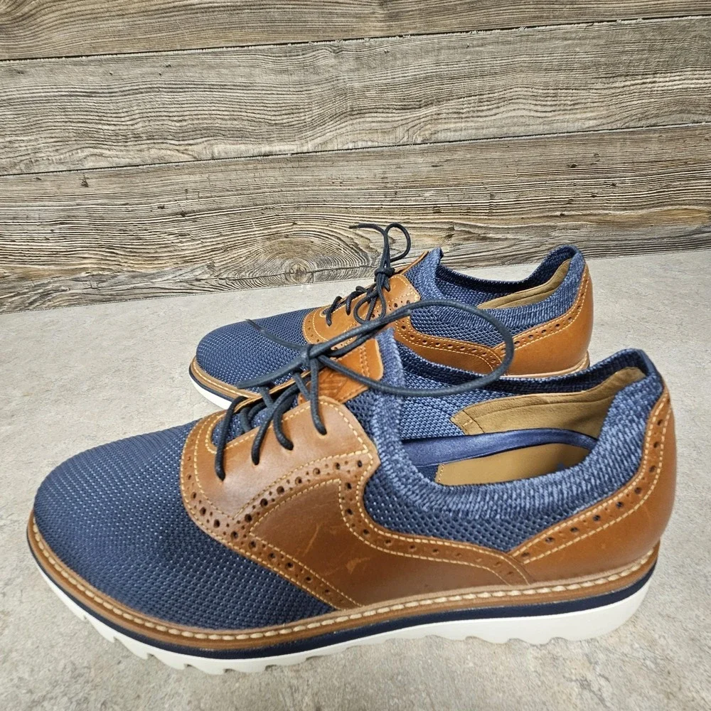 Johnston & Murphy Braydon Knit Saddle Shoe Navy Knit Tan Full Grain Mens 9.5 M